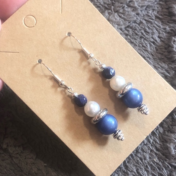Hand Crafted Jewelry - Handcrafted glass beads genuine stone sodalite dangle earrings